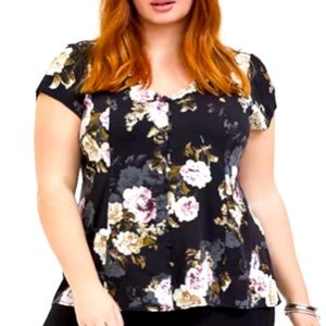 Torrid Black Floral Button & Corset Back Blouse SIZE 1X
